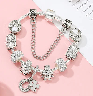 Charm Bracelet with 10 Charms and Crystal Pendant