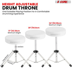5Core Drum Throne Adjustable Guitar Stool Padded Drummer Seat for Adults & Kids